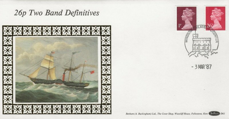 3/3/1987 1p SBR + 26p 2B A - PHOSPHOR NEW VARIETY DEFINITIVES-EX P&O BOOKLET FDC 