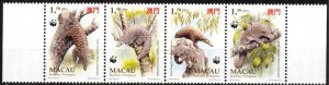 Macau 1995 WWF Chinese Ear Pangolin set of 4 MNH