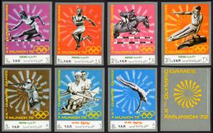 Yemen/YAR Mi #1471B-1477B set/7+1 label - 1971 - Summer Olympics Munich - imperf