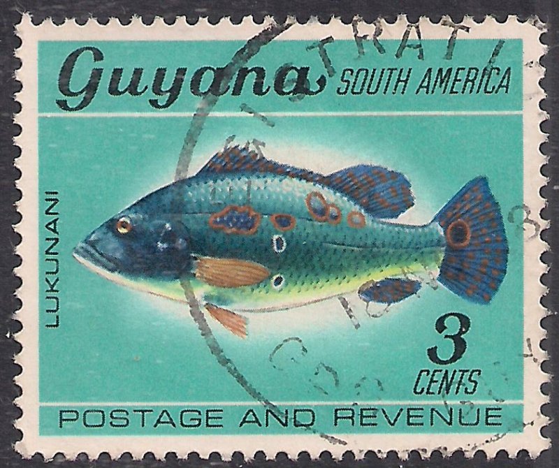 Guyana 1968 QE2 3ct Peacock Cichild Used SG 450 ( E1207 )