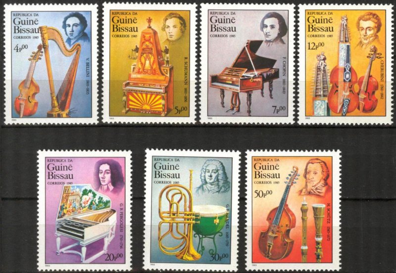 Guinea Bissau 1985 Music Instruments Composers set of 7 MNH