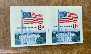 US Sc# 1338Gh NH 8c flag coil imperf  pair error  partial line and color bleed