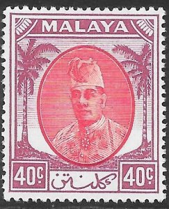 MALAYA KELANTAN SG77 1951 40c RED & PURPLE MTD MINT*