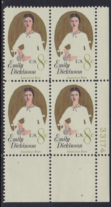 1436 Emily Dickinson Plate Block MNH