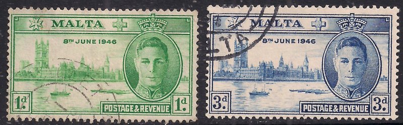 Malta 1946 KGV1 Set Victory Used SG 232 - 233 ( C599 )