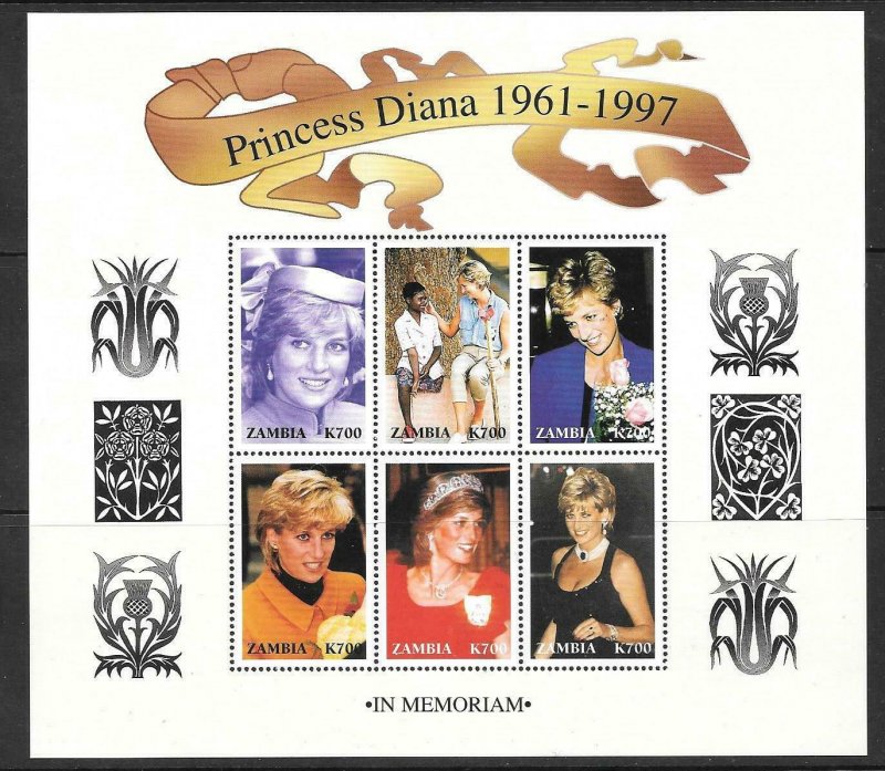 ZAMBIA 1998 PRINCESS 1998  DIANA SHEET MNH 