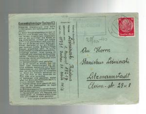 1940 Germany Dachau 3k Concentration Camp Cover Litzmannstadt Thadeus Lesniewski 