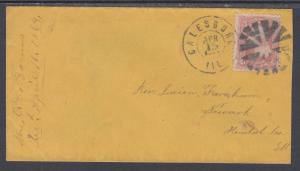 US Sc 65 on 1864 Cover, Galesburg, IL CDS & Circle of V's Fancy Cancel