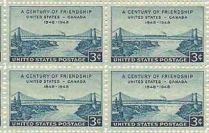 1948 Century of Friendship U.S. & Canada Block of 4 3c Stamps, Sc#961, MNH, OG