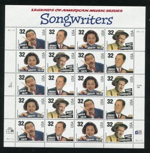 3100 - 3103 Songwriters Sheet of 20 32¢ stamps MNH 1996