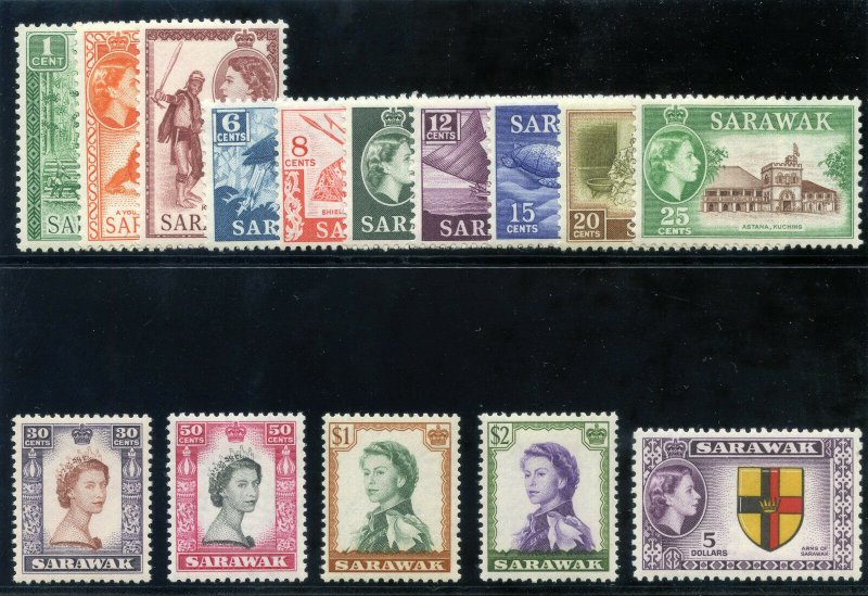 Sarawak 1955 QEII set complete MLH. SG 188-202. Sc 197-211.