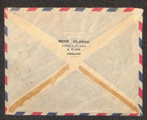 IVORY COAST 175 & C18 STAMPS ABIDJAN PLATEAU MARKS & CLERK NY AIRMAIL COVER 1962