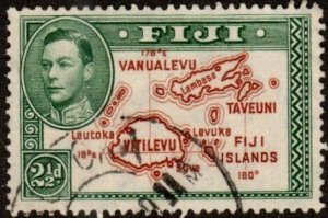 Fiji 134b - Used - 2 1/2p Map with 180 deg. LR (P: 13.5) (1942) (cv $1.10)