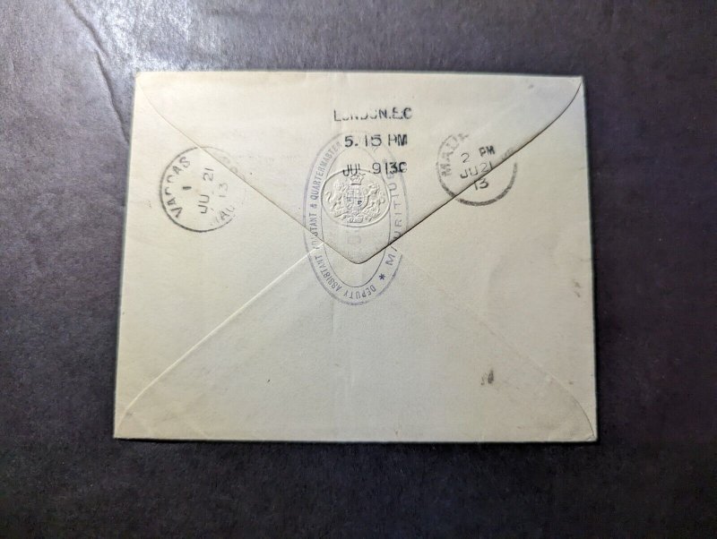 1913 British Mauritius Cover Vacoas to London EC England Wallace Bros