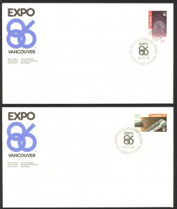 Canada Sc# 1092-1093 FDC set/2 (singles) 1986 04.28 Expo 86