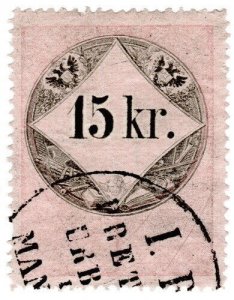 (I.B) Austria/Hungary Revenue : Stempelmarke 15kr (1866)