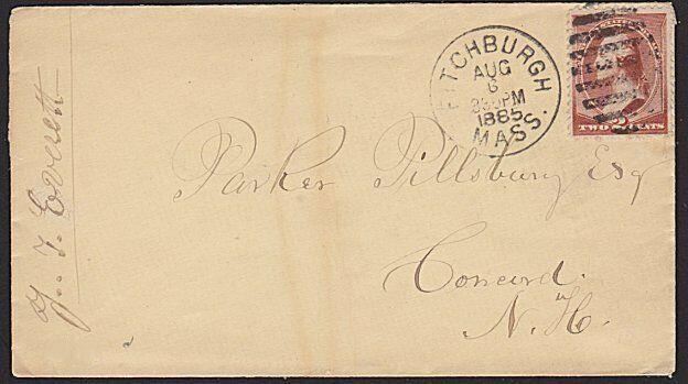 USA 1885 cover 2c Washington FITCHBURGH duplex cancel.......................6769