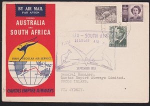 COCOS ISLAND 1952 Qantas flight cover to Australia - RAAF PO COCOS cds.....B4188