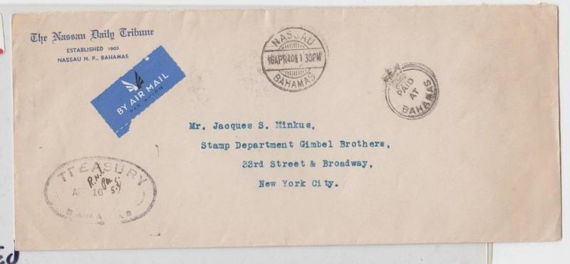 BAHAMAS -US 1940 PAID AT BAHAMAS +TREASURY CACHET COVER, AIRMAIL (SEE BELOW)