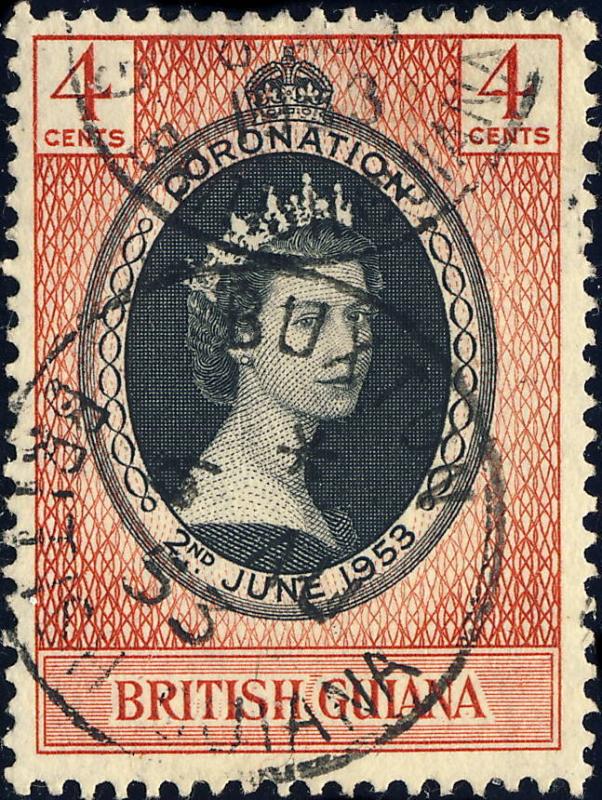 BRITISH GUIANA - 1953 -  BUXTON  Single Circle DS on SG330 4c Coronation