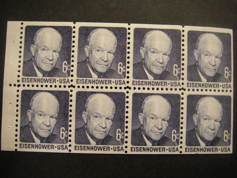 Scott 1393a, 6c IKE, Booklet pane of 8 with plain tab, shiny gum, MNH Beauty