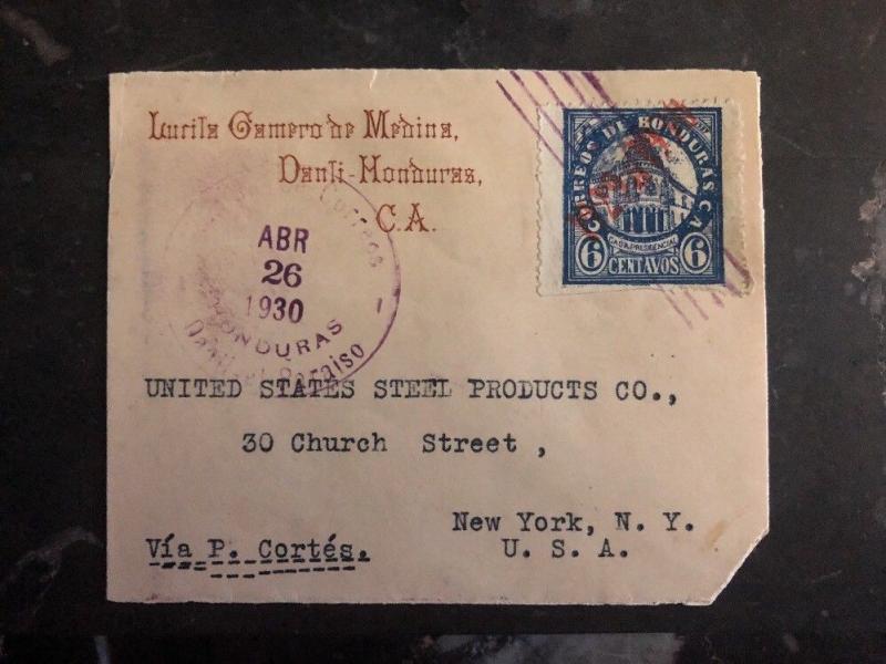 1930 Danli Honduras Cover To Us Steel Products New York USA Via P Cortes