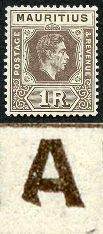 Mauritius SG260a 1r grey-brown BATTERED A Variety M/M (toned gum) SCARCE