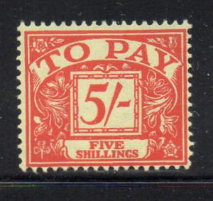 Great Britain Sc J65 1961 5/ red postage due stamp mint NH