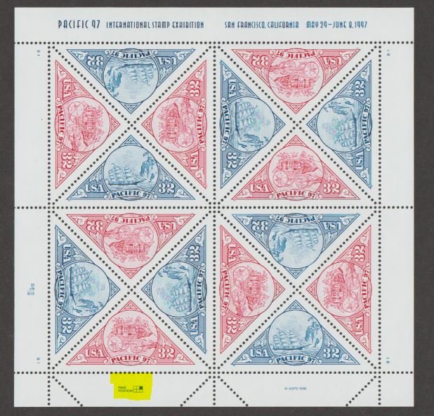 U.S. Scott #3130-3131 Pacific 97 Stamps - Mint NH Sheet - Highlighted UR Plate