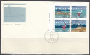 Canada Scott 1066a UL Pl Blk FDC - Lighthouses