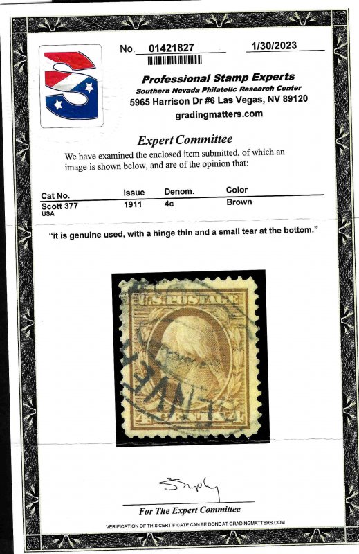 377 Used... PSE Cert... SCV $1.00... Superb centering
