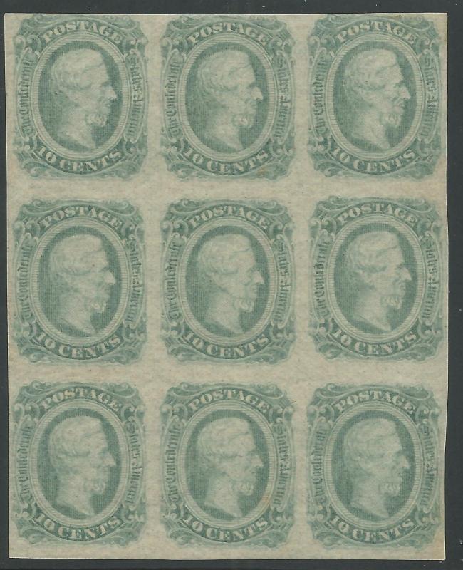 CSA Scott #12c (AD) Mint OG LH Block of 9 Confederate Stamps VF w/ CSA Cert