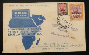 1931 Khartoum British Africa First Flight Cover FFC To Mwanza Tanganyika