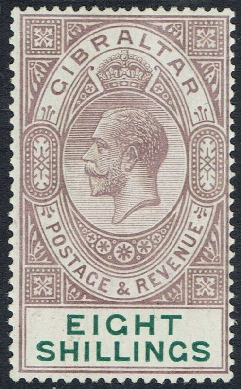 GIBRALTAR 1921 KGV 8/- WMK MULTI CROWN CA