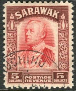 SARAWAK-1934-41 $5 Scarlet & Red Brown.  A fine used example Sg 124