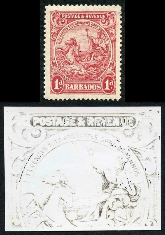 Barbados SG231 1d Scarlet Major re-entry U/M 