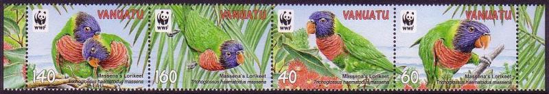 Vanuatu Birds WWF Rainbow Lorikeet strip of 4v SG#1094-1097 MI#1443-1446 SC#1007