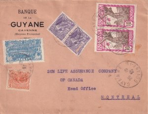 1953,Cayenne, French Guiana to Montreal, Canada, Sc #55, 62, 79 & 114 (2)(46069)