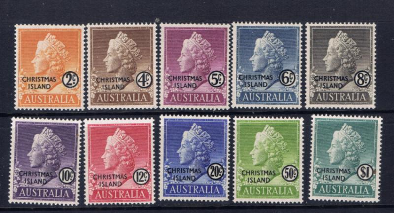 Christmas Island 1-10 MNH 1958 overprint set