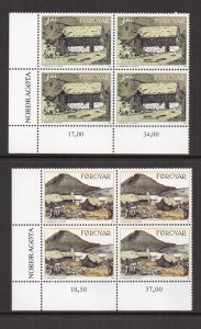 Faroe Islands  #243-246  MNH 1992  traditional houses  in blocks of 4