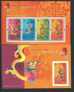 HONG KONG SGMS1010 2000 YEAR OF THE DRAGON MNH