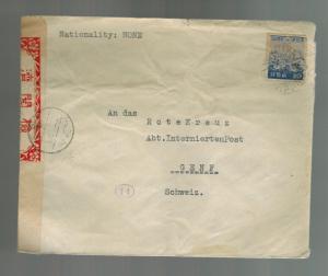 WW 2 Japan Censored cover to Red Cross Switzerland German Kaihin Hotel Kamakura