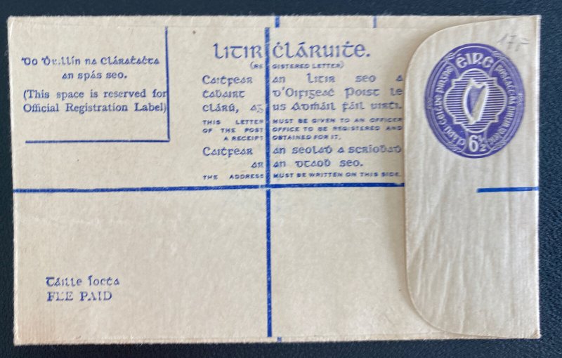 Mint Ireland Postal Stationery Registered Letter Purple