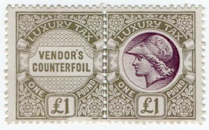 (I.B) George V Revenue : Luxury Tax £1 (colour trial)