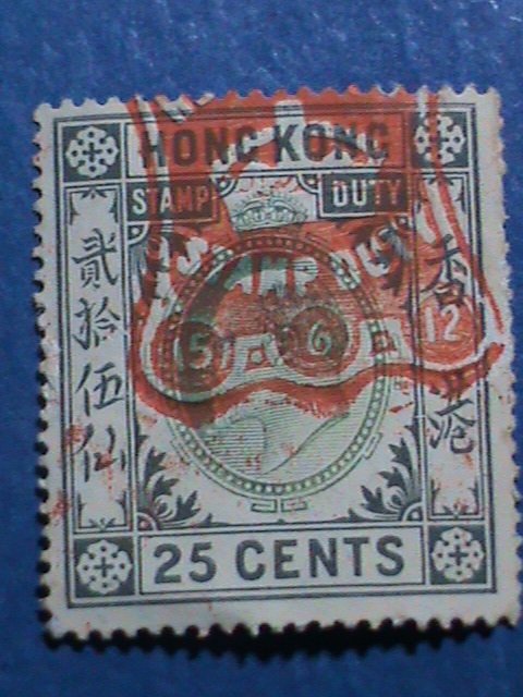 ​HONG KONG-CHINA-1903 OVER 118 YEARS OLD-HONG KONG $0.25C DUTY STAMPS VF