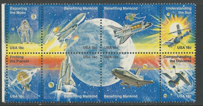 USA # 1919a Space Achievements  block of 8 designs  (1) Mint NH