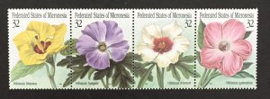 Micronesia 1995 #228 Strip of 4, Flowers, MNH.