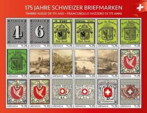 Grenada 2020 - History of Swiss Postage - Sheet of 18 Stamps - Scott #4350 - MNH