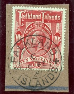 Falkland Islands 1914 KGV 10s red/green very fine used. SG 68. Sc 39. 