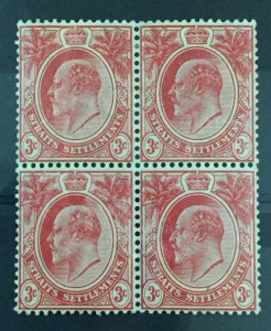 Malaya 1906-12 Straits Settlements KEVII 3c Block of 4V MLH MCCA SG#153 M3718